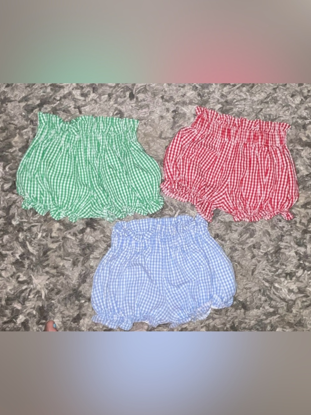 Gingham Bubble Shorts Trio — Red, Green & Blue, Size 3T, annie kate